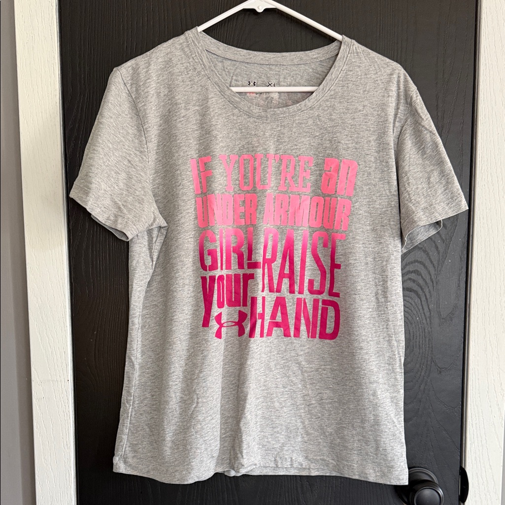 Under Armour Grey Tee With Hot Pink Graphic